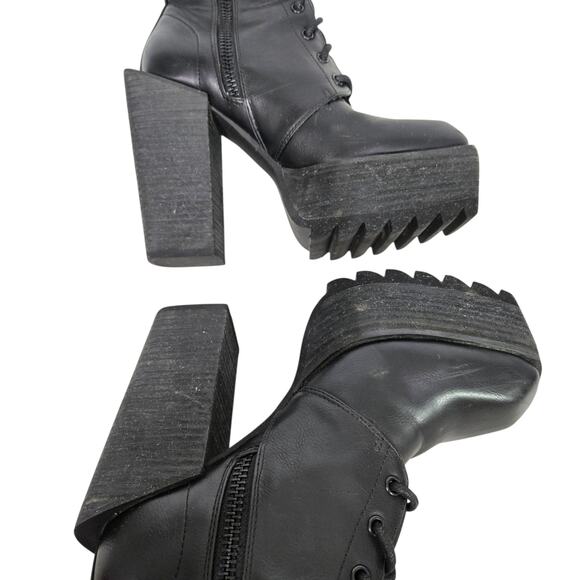 Darker Wavs Flanger Chunky Platform Boot Combat Black Square Toe Angular Retro 7 - Picture 8 of 15